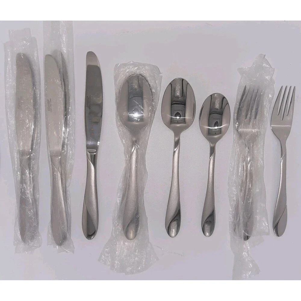 17 NEW Vtg Cambridge Swirl Sand Silversmith Stainless Flatware Knives Spoon Fork